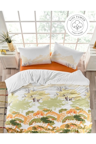 Tabu Home %100 Pamuklu Spring Çift Kişilik Nevresim Seti Beyaz - Toprak