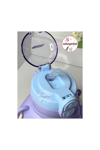 Ayıcık Su Matarası Ayıcıklı Suluk Figürlü Su Şişesi Ayıcık Matara Askılı Pipetli Matara 750ml Mor