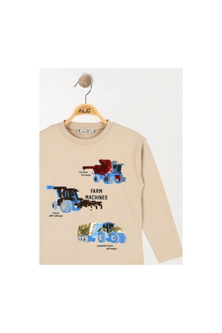 Alglıfe Erkek Çocuk Pullu Sweatshırt Bej