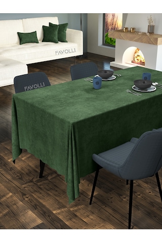 Kadife Dokulu Zeytin Yaprağı Masa Örtüsü Zeytin Yaprağı