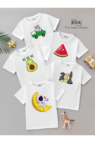 Cda Karışık Çeşit 5li Çocuk Tshirt Beyaz