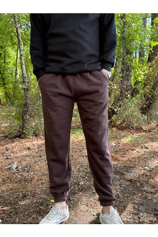 Erkek Ünisex Jogger Eşofman Altı 3 İplik Kalın Kişlık Kahverengi