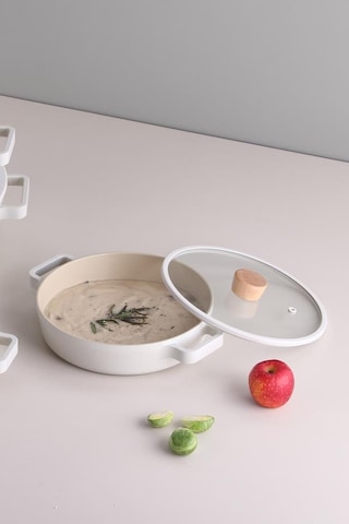 Neoflam Fika Cam Kapaklı Alüminyum Sahan 22cm Bej