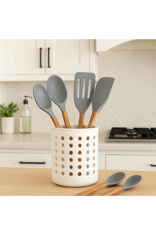 Beyaz Kaşıklık Beyaz Silindir Plastik Kaşıklık Modern Delikli Tasarım, Hava Geçişli Dayanıklı Mutfak Düzenleyici Kaşıklık Sku: Smgstk441dfb2751 Abanoz