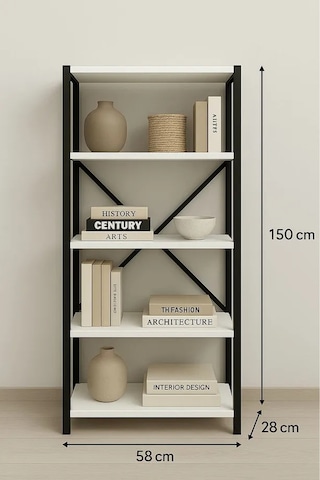 5 Raflı Çok Amaçlı Metal Ve Ahşap Dolap Kitaplık, Mutfak, Kırtasiye Ve Banyo Rafı 60x30x150 Cm Beyaz 5 Raflı Çok Amaçlı Metal Ve Ahşap Dolap Kitaplık, Mutfak, Kırtasiye Ve Banyo Rafı 60x30x150 Cm Beyaz