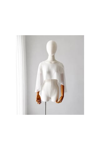 Ezni Atelier Şifon Gelin Pelerini 75 Cm Transparan Gelinlik Pelerini Uzun Gelin Pelerini Zarif Düğün Pelerini Beyaz Beyaz