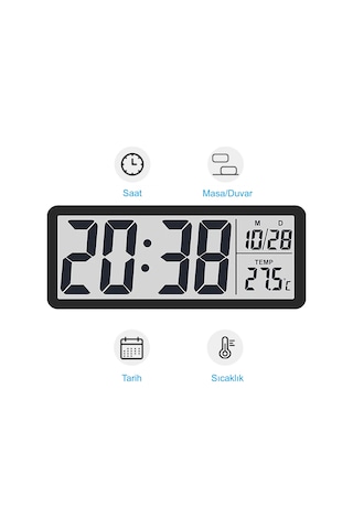 Hymark Lcd Ekran 20x8cm Dijital Duvar Saati Usb Pilli Zaman Sıcak Siyah