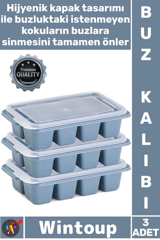 Buz Mutfak Hijyenik İstiflenebilir Pratik Buzluk Küp Şekilli Kapaklı Plastik 3'lü Mini Buz Kalıbı Çok Renkli