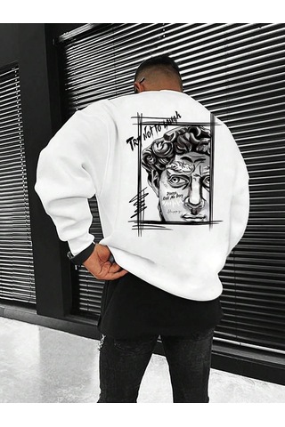 Adrift Manfinity Emrg Figure & Letter Graphic Sweatshirt Beyaz Beyaz