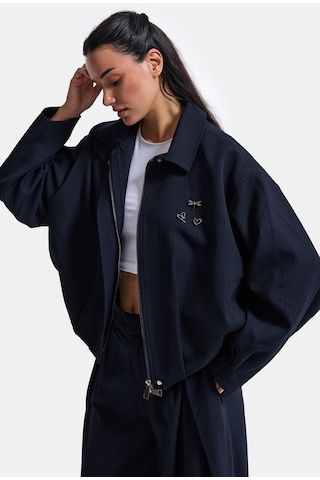 Kadın Lacivert W6-56 Bomber Oversize Aksesuar Detaylı Tasarım Ceket