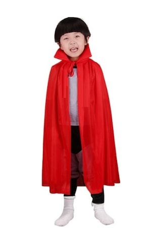 Kırmızı Renk Yakalı Pelerin Çocuk Boy 90 Cm Çok Renkli
