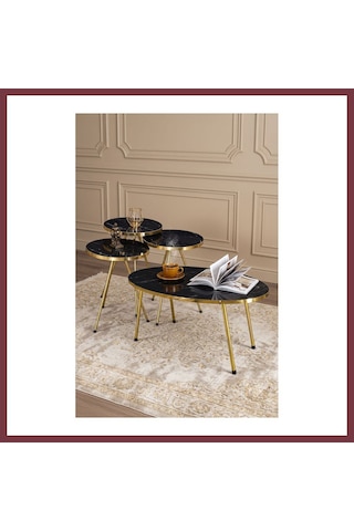Storeşahin Zigon Sehpa Ve Orta Sehpa Elips Set Altın Metal Ayak Altın Shn0720