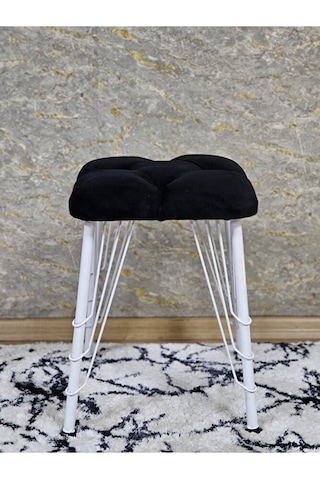 Kare Beyaz Boyalı Telli Ayaklı Tabure - Oturak - Bar Taburesi - A Çok Renkli