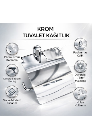 Krom Kısa Kapaklı Tuvalet Kağıtlığı Wc Kağıtlık Tuvalet Kağıdı Askısı Krom