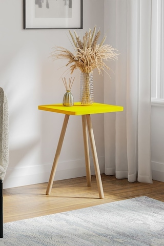 İntergo Kare Tasarımlı Ahşap Ayaklı Tekli Zigon Sehpa Sarı