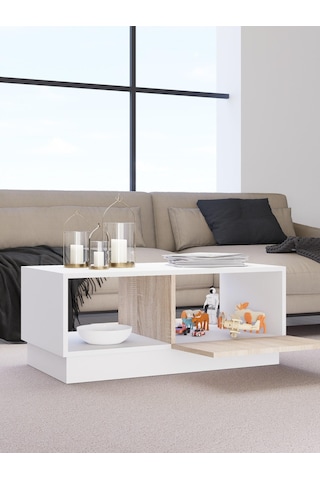 Detamob Lora Kapaklı Orta Sehpa, Beyaz/sonoma & Karbon Gri/sonoma Beyaz