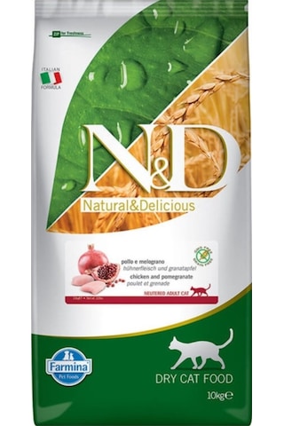 N&D Tahılsız Tavuklu ve Narlı Kısırlaştırılmış Yetişkin Kedi Maması 10 KG