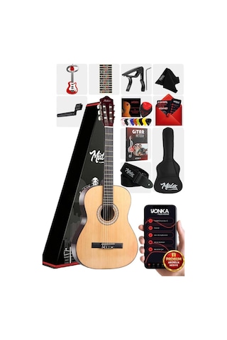 Midex CG-270NT Doğal Renk Klasik Gitar 4/4 Yetişkin Boy Sap Ayarlı Full Set