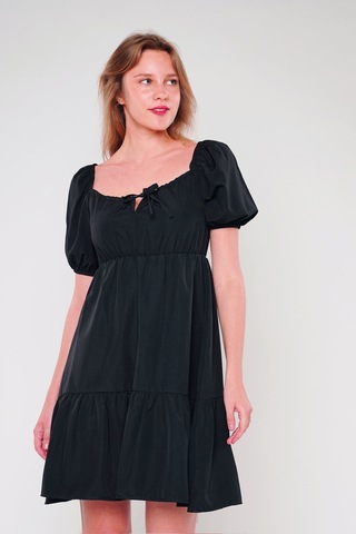 Gabria Omuz Büzgülü Elbise Sıyah Siyah