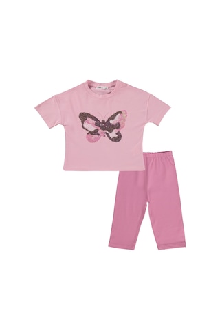 Civil Girls Kelebek Nakışlı 2-5 Yaş Takım - Pembe Pembe- Soft Pembe