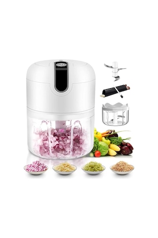 Şarjlı Mini El Rondosu Çelik 3 Bıçaklı 250 Ml Mutfak Robotu Hazneli Rondo Sebze Et Doğrayıcı Rende