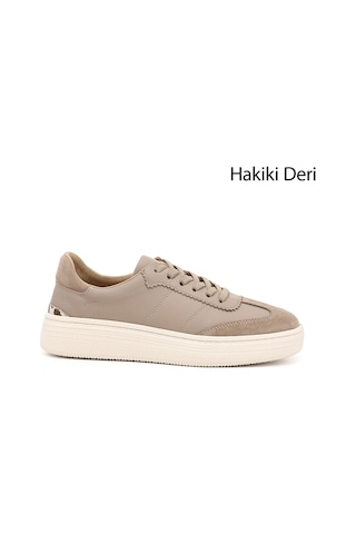 Gönderi(R) Gönderi R Vizon Lastik Bağcıklı Dolgu Taban Hakiki Deri Sneaker Vizon