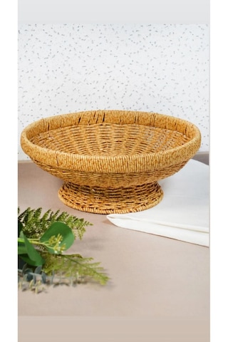 Yuvarlak 28cm Ayaklı Meyvelik 700695 Dekoratif Hasır Masa Üstü Me