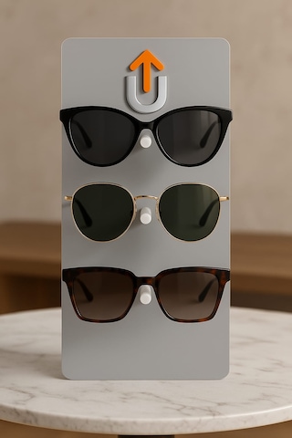 Upeka 3'lü Pleksi Modern Mağaza Ofis Ev Masaüstü Gözlük Standı Gri Renk 35cm Açık Gri