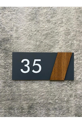 Side Serisi Antrasit Mat Pleksi Üstü Ahşap Dekor Kapı Numarası