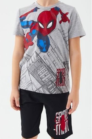 Yasin Tekstil Spıder-man Erkek Çocuk Bermuda Takım Gri Melanj