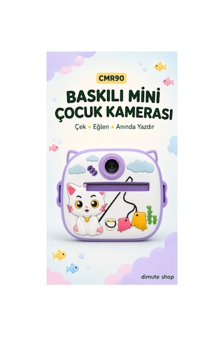 Cmr90 Çocuklar İçin Anında Baskılı Mini Dijital Kamera 1080p Çift Kameralı Mor Kedi - 902064815