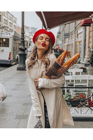 Kırmızı Fransız Ressam Avusturalya Yünü Keçe Bere Açık Kırmızı