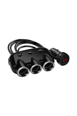 Yifomall Siyah Paketli Araç Şarj Cihazı: 3'lü Usb Çıkışlı, Kablolu, Anahtarlı, Dijital Voltaj Göstergeli, Dayanıklı Ve Kompakt Tasarım