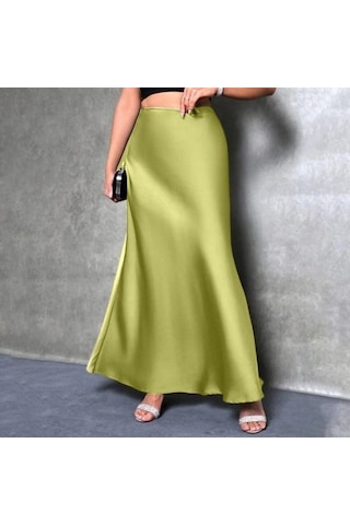 Kadın Balık Kuyruğu Etek Yüksek Bel Düz Renk Pürüzsüz Yüzey A Kesim Uzun Etek Koyu Kahverengi