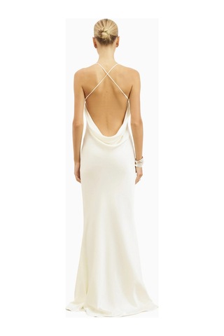 United Colors Of Benetton Because Of Alice Satin Slinky Cowl Back Gown Saten Maxi Kadın Elbise Krem