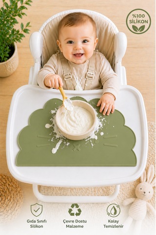Siliconly %100 Silikon Bebek Beslenme Matı Kolay Temizlenebilir Mama Altlığı Yeşil