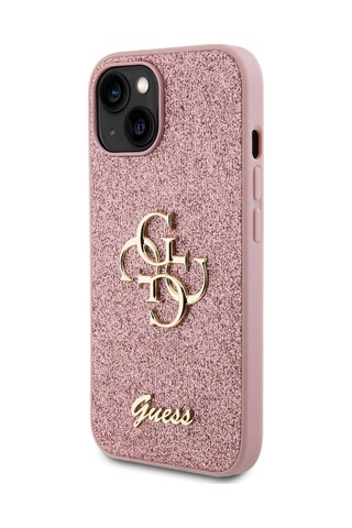 Apple Uyumlu iPhone 15 Kılıf Guess Lisanslı 4g Büyük Metal Logolu Glitter Kapak Siyah
