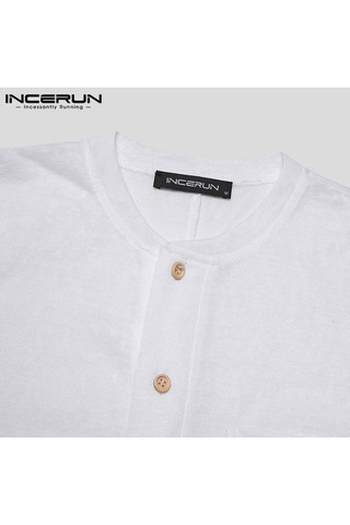 Incerun Erkekler Uzun Kollu Örgü Şeffaf Ince Leotard Pijama Tulum Gecelik Kısa Romper İç Giyim Beyaz