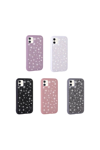 Rba Aksesuar Apple Uyumlu iPhone 11 Kılıf Parlak Taşlı Tasarım Rba Pırlanta Kapak - Pembe Pembe