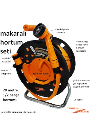 20 Metre Makaralı Bahçe Fiskiye Ve Afaptör Set Hortumu 1/2 Kalın