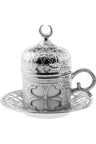 Sena Yonca Desenli Porselenli 4 Parça Gümüş Renk Fincan