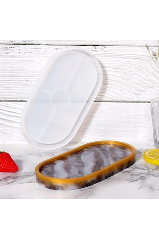 Silikon Kalıp Taş Tozu İthal Dekoratif Orta Boy Oval Tabak Kalıbı Parafin Mum Epoksi Hb80-0185