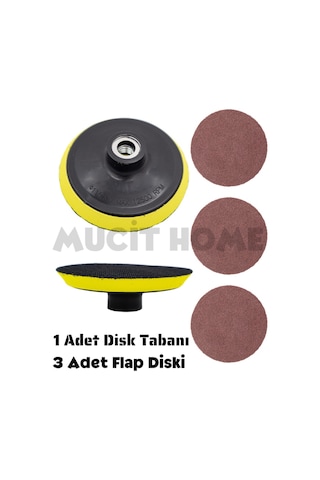 Mucit Home 1 Adet Cırtlı Disk Zımpara Tabanı Ve 3 Adet Zımpara Diski