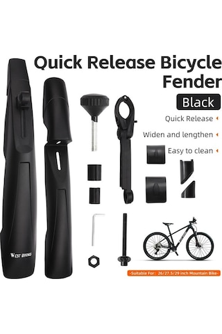 Pazly Genişletilebilen Bisiklet Çamurlukları, 26-29in, Hızlı Kurulum, Siyah, Evrensel, Ön Ve Arka Siyah
