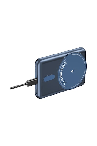 Wiwu PP02 15W 5000mAh Taşınabilir Wireless Şarj ve PD Hızlı Şarj Özellikli Powerbank Mavi