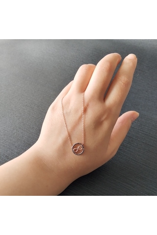 925 Ayar Gümüş Sonsuzluk Model Kadın Kolye-rose Renk-şık Tasarım-model 2 Gümüş