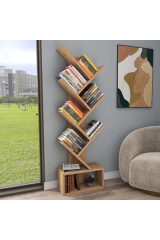 Reyo Home Erine 8 Raflı Zikzak Kitaplık Atlantik Çam Çok Renkli