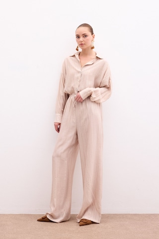 Sateen Bel Lastikli Pantolon - Bej-136111 Bej