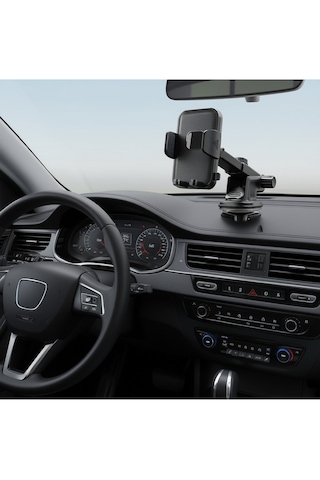 Araç İçi Otomatik Telefon Tutucu Cam Ve Torpido İçin Premium Versiyon 360 Vantuzlu Ayarlı, Siyah