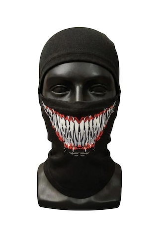 Unisex Tam Yüz Balaklava Diş Desenli Kışlık Maske Nefes Alan Esnek Kask Altı Boyunluk Yumuşak Viskoz